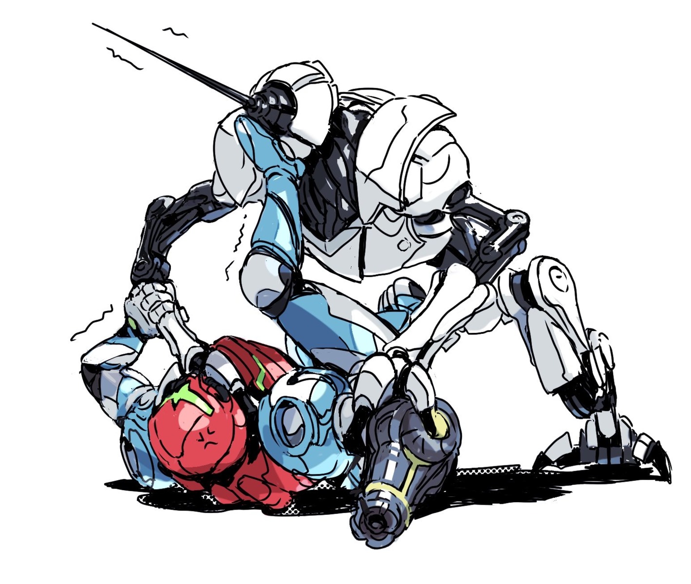 armor, bodysuit, e.m.m.i., kmitty, metroid, metroid_dread, samus_aran, sketch, weapon