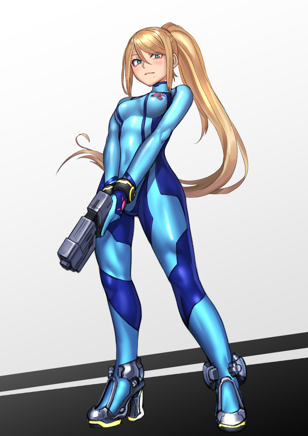 bodysuit, gun, heels, kilye_kairi, metroid, samus_aran