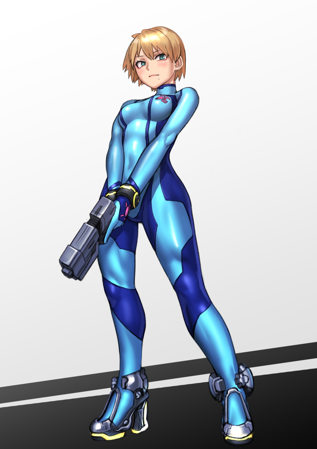 bodysuit, gun, heels, kilye_kairi, metroid, samus_aran