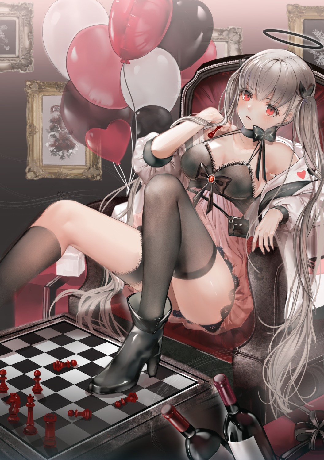 angel, cleavage, dress, garter, heels, parayang, skirt_lift, thighhighs