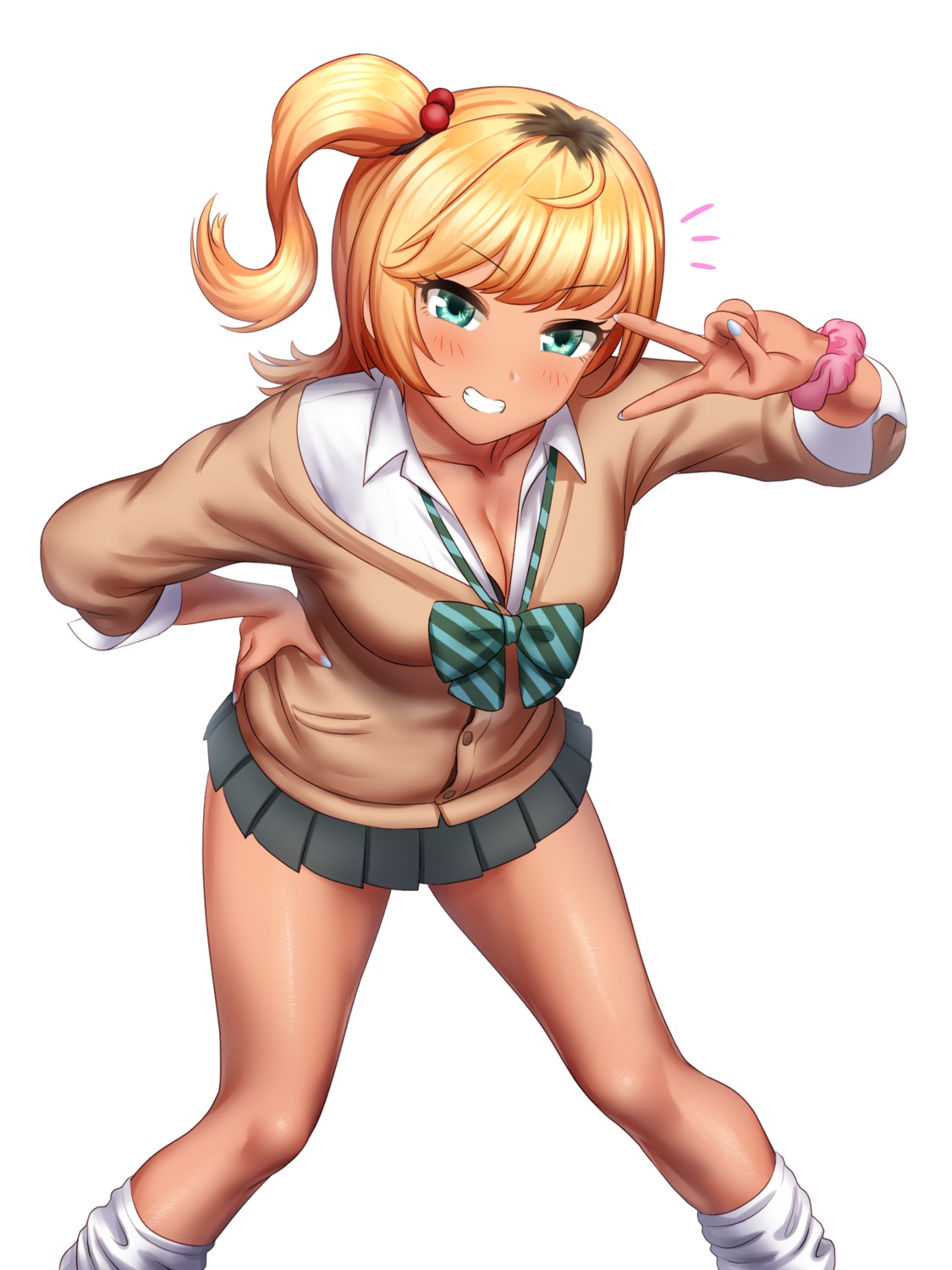 bra, cleavage, greenteamousou, last_origin, open_shirt, seifuku, sweater