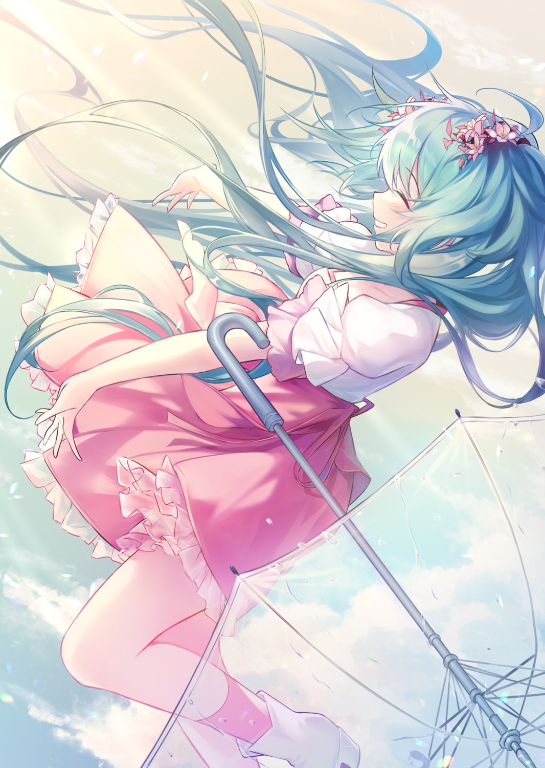 hatsune_miku, melt_(vocaloid), skirt_lift, umbrella, vocaloid, zhong_chai