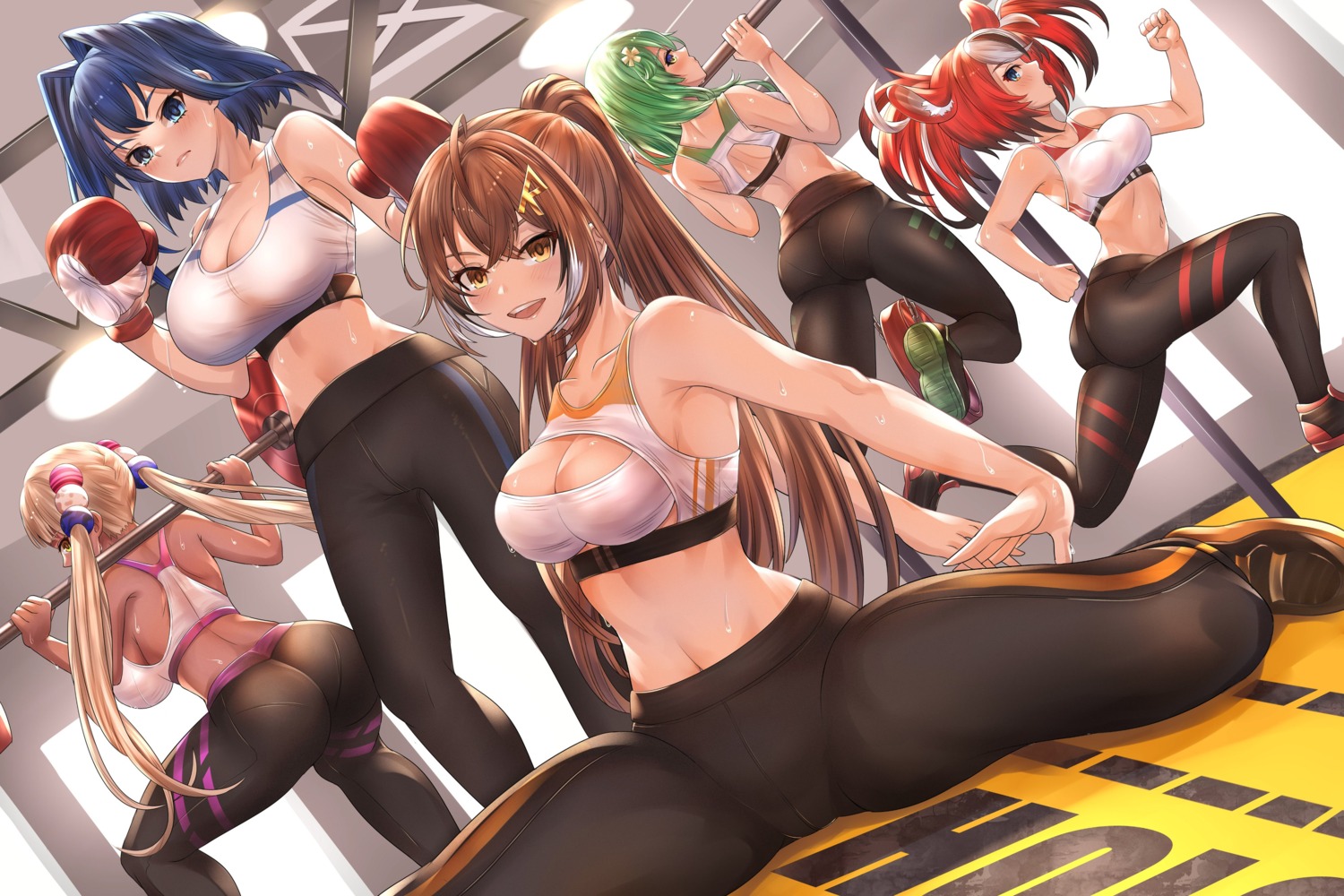animal_ears, ass, bra, ceres_fauna, gym_uniform, hakos_baelz, hololive, hololive_english, honkivampy, nanashi_mumei, ouro_kronii, tsukumo_sana, wet