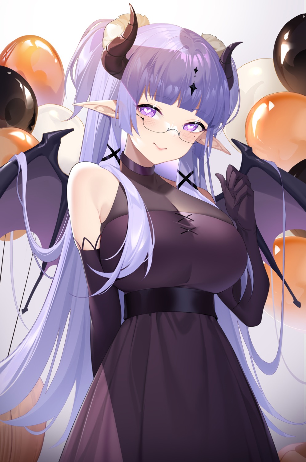 dress, halloween, horns, kojioo, megane, pointy_ears, wings