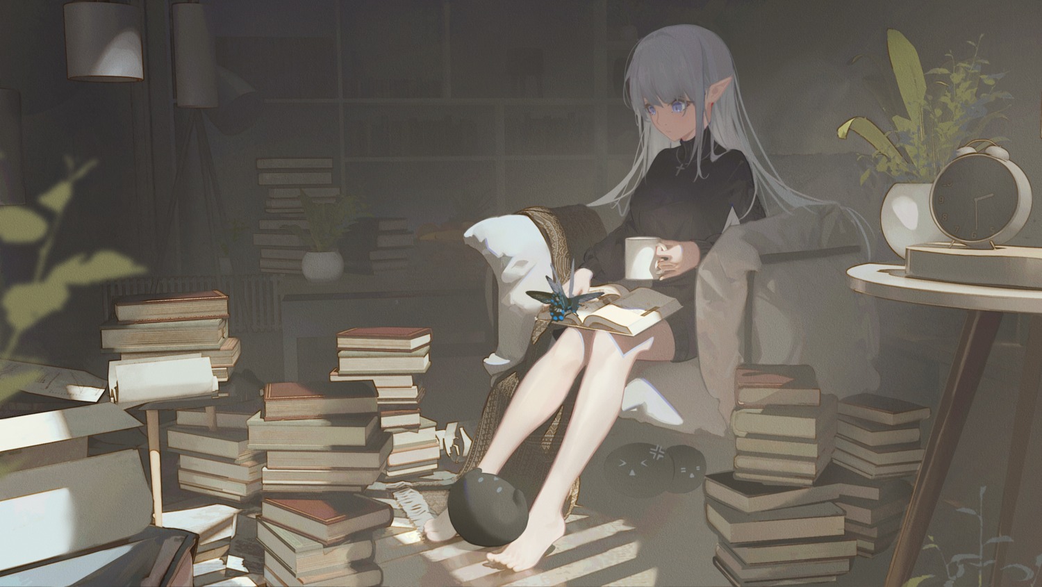 dress, lanchuan, pointy_ears, sweater