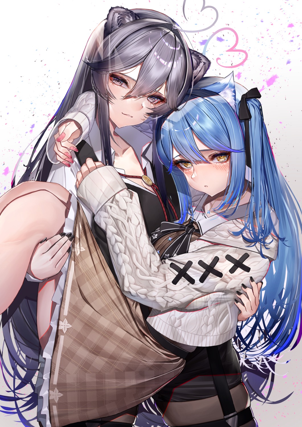 animal_ears, garter, hololive, lamium_(artist), pantyhose, shishiro_botan, skirt_lift, sweater