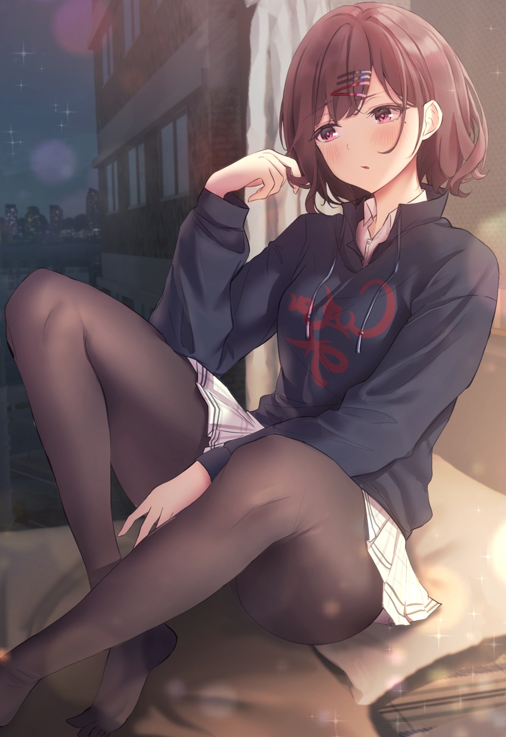 higuchi_madoka, pantyhose, po_ppe, seifuku, skirt_lift, the_idolm@ster, the_idolm@ster_shiny_colors