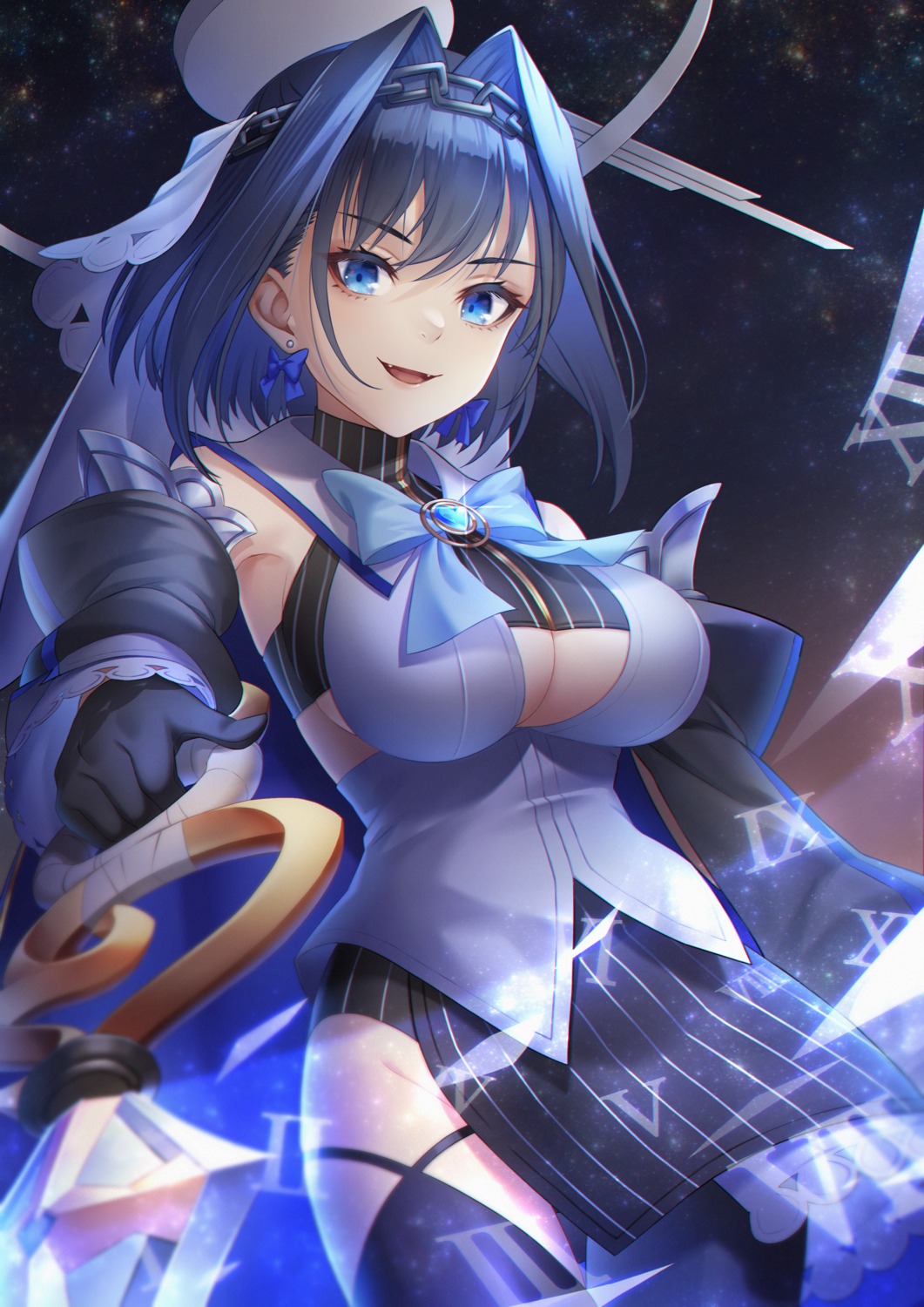 hololive, hololive_english, no_bra, noro_assumed, ouro_kronii, thighhighs, weapon