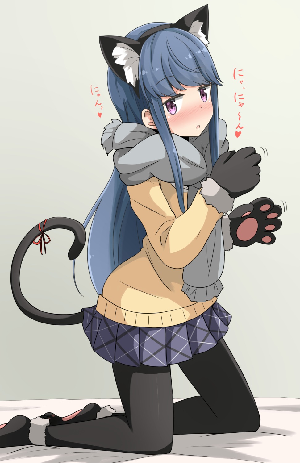 aikawa_ryou, animal_ears, nekomimi, pantyhose, seifuku, shima_rin, sweater, tail