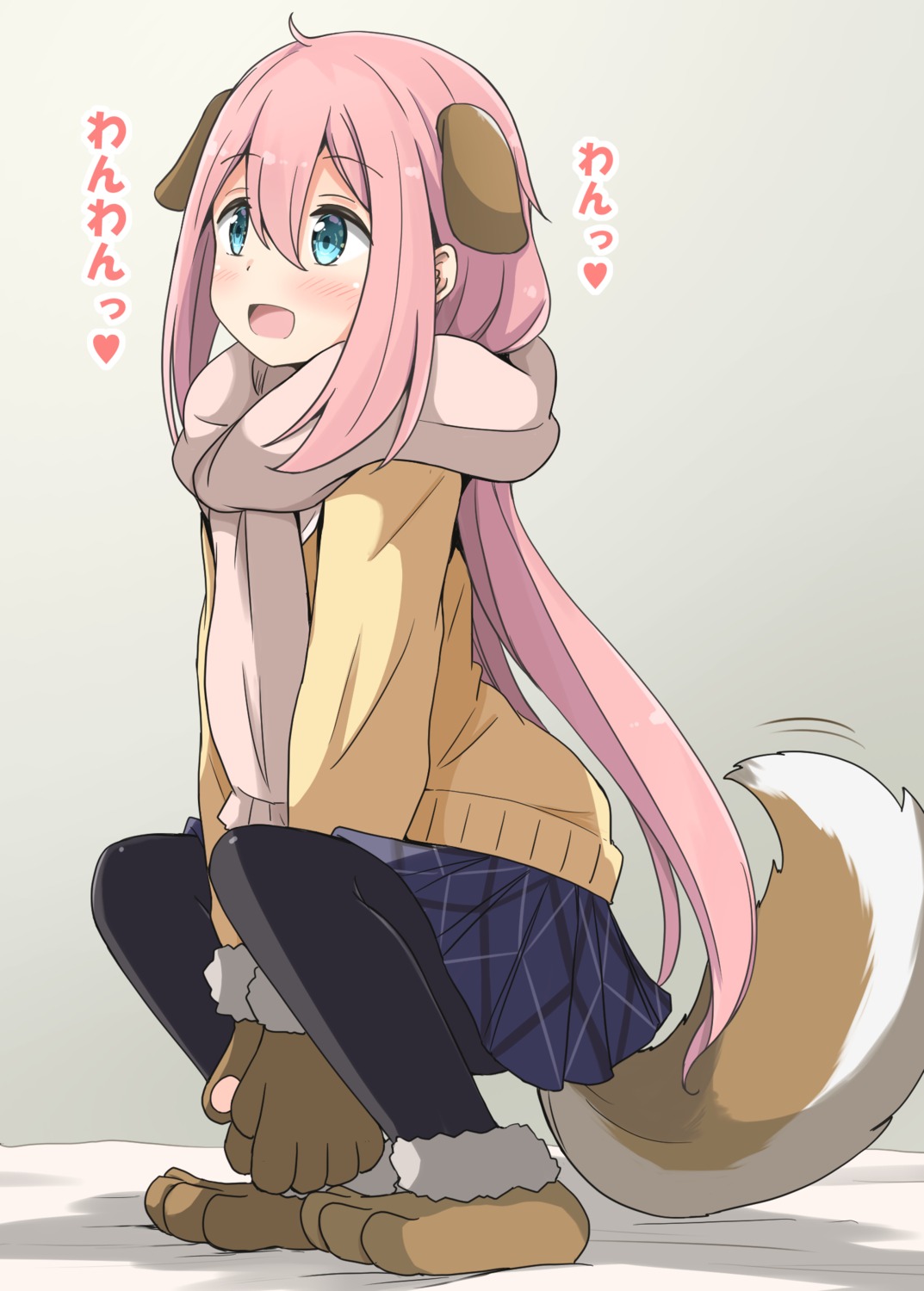 aikawa_ryou, animal_ears, inumimi, kagamihara_nadeshiko, pantyhose, seifuku, skirt_lift, sweater