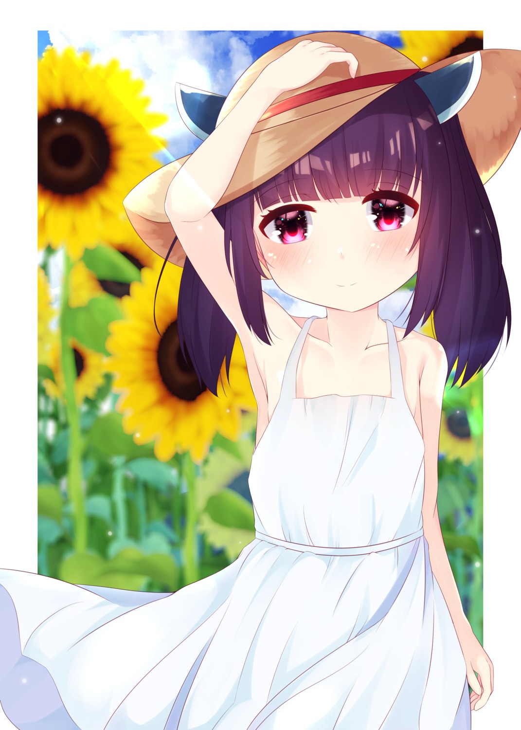 dress, horns, moyanaru, no_bra, skirt_lift, summer_dress, touhoku_kiritan, voiceroid