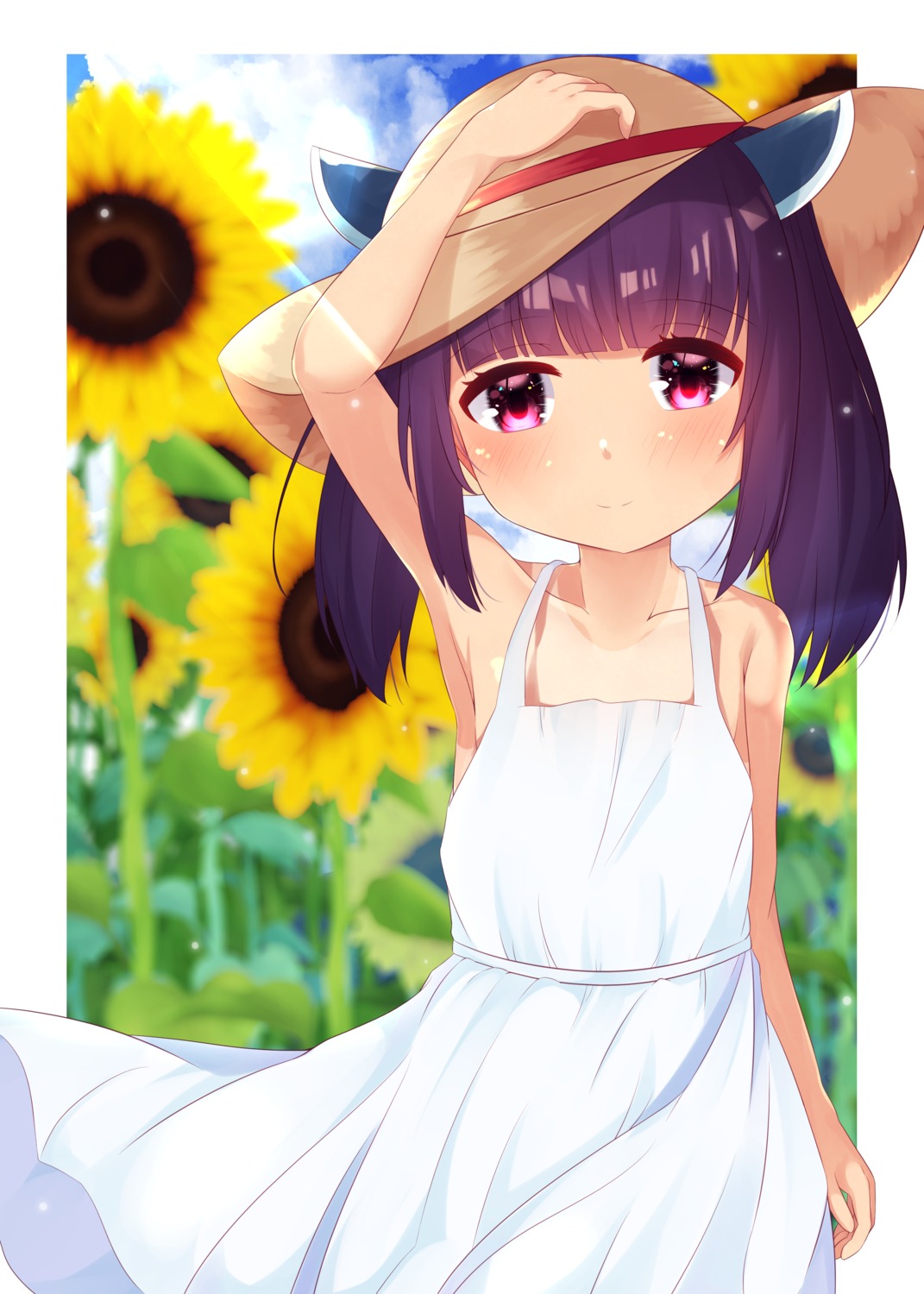 dress, horns, moyanaru, no_bra, skirt_lift, summer_dress, tan_lines, touhoku_kiritan