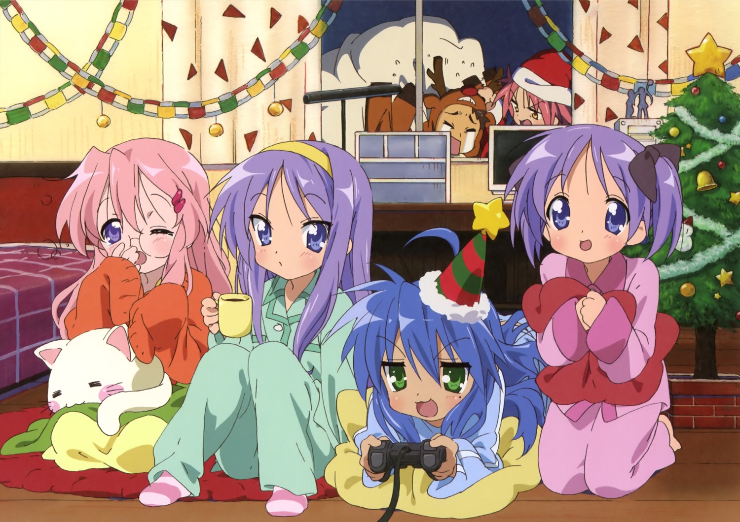 hiiragi_kagami, hiiragi_tsukasa, izumi_konata, kogami_akira, lucky_star, pajama, shiraishi_minoru, takara_miyuki