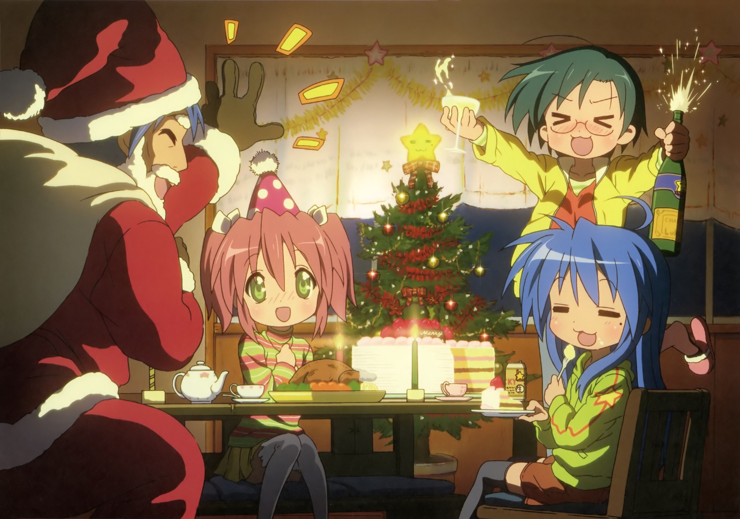 akitake_seiichi, christmas, izumi_konata, izumi_soujirou, kobayakawa_yutaka, lucky_star, narumi_yui