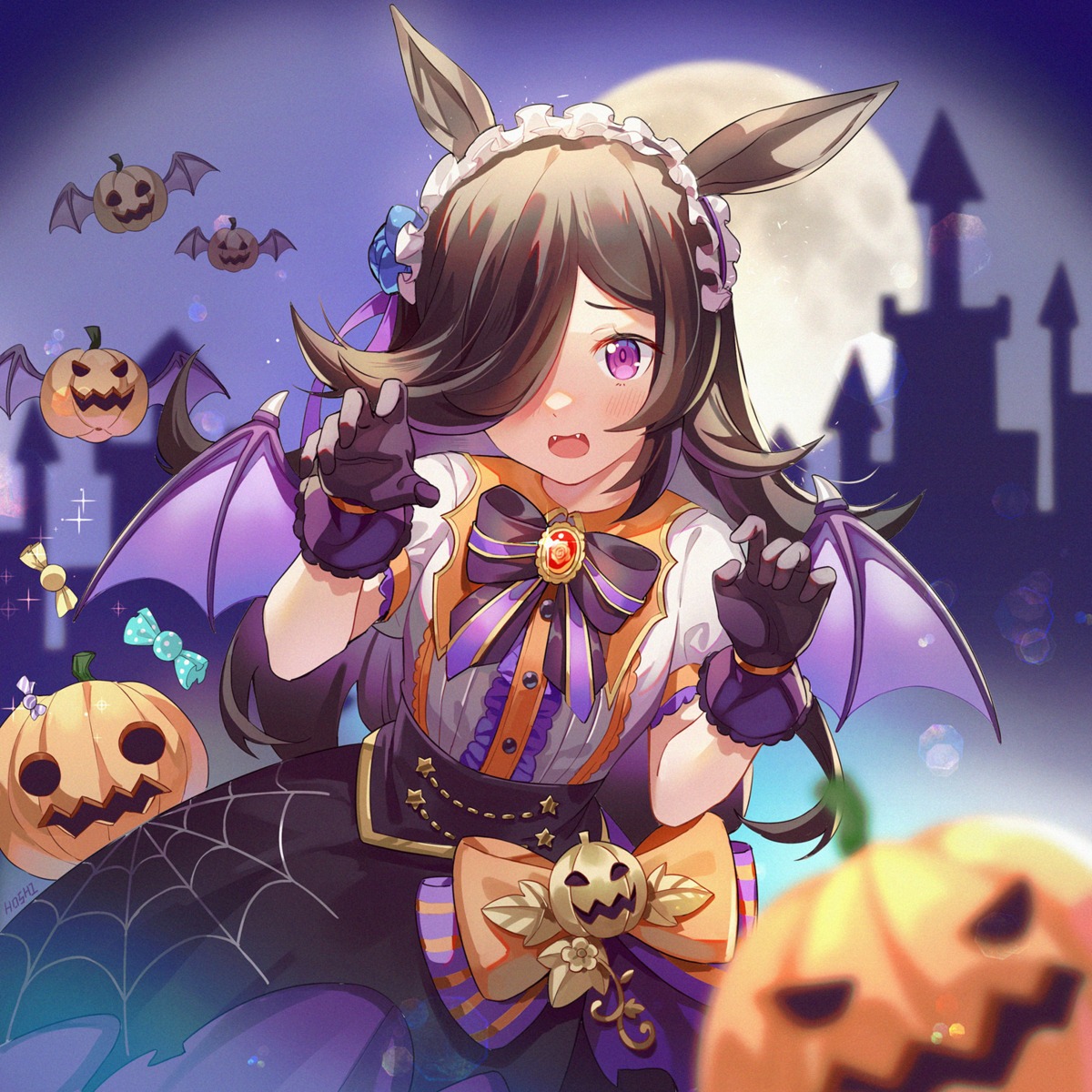 animal_ears, halloween, hoshiko, rice_shower_(umamusume), uma_musume_pretty_derby, wings