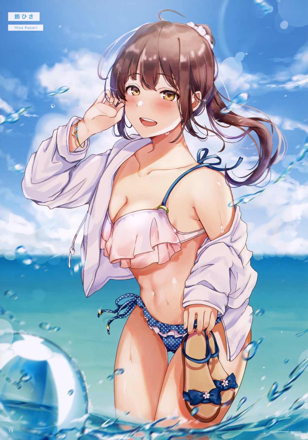 bikini, kazari_hisa, open_shirt, swimsuits, wet