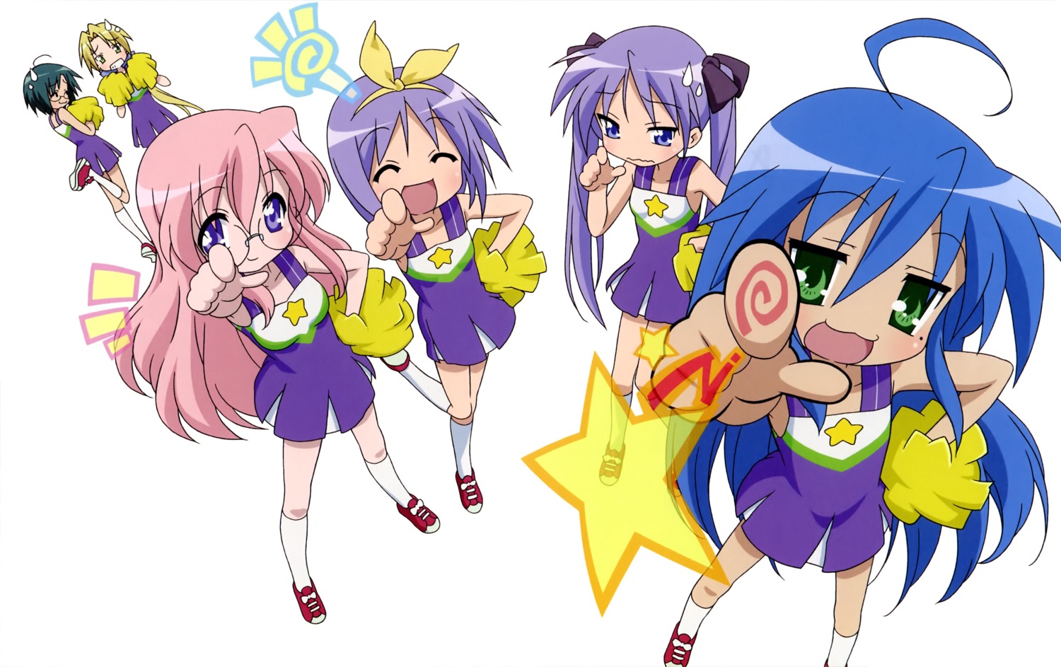 cheerleader, hiiragi_kagami, hiiragi_tsukasa, izumi_konata, kuroi_nanako, lucky_star, narumi_yui, takara_miyuki