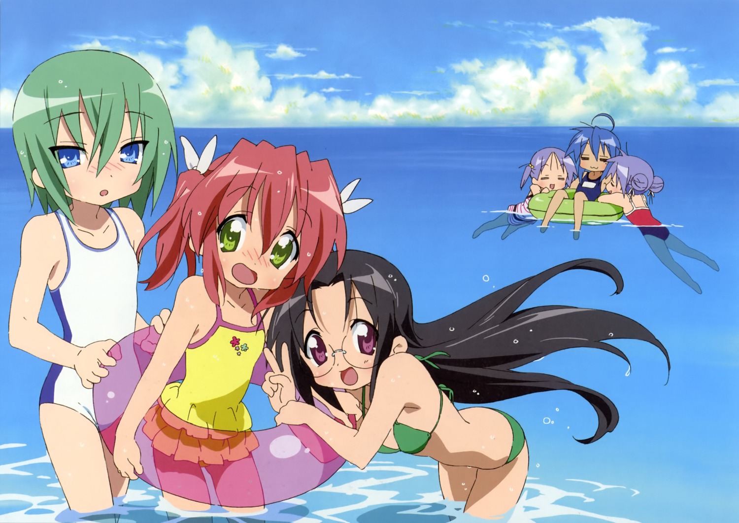 bikini, hiiragi_kagami, hiiragi_tsukasa, iwasaki_minami, izumi_konata, kobayakawa_yutaka, lucky_star, megane