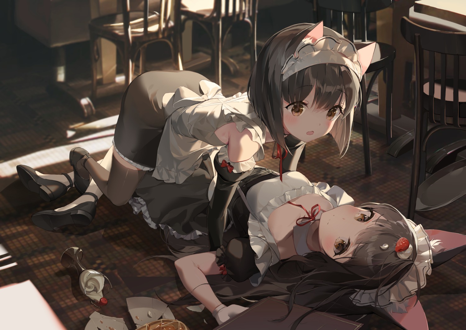 animal_ears, azur_lane, choyeon, maid, mutsu_(azur_lane), nagato_(azur_lane), nekomimi, thighhighs