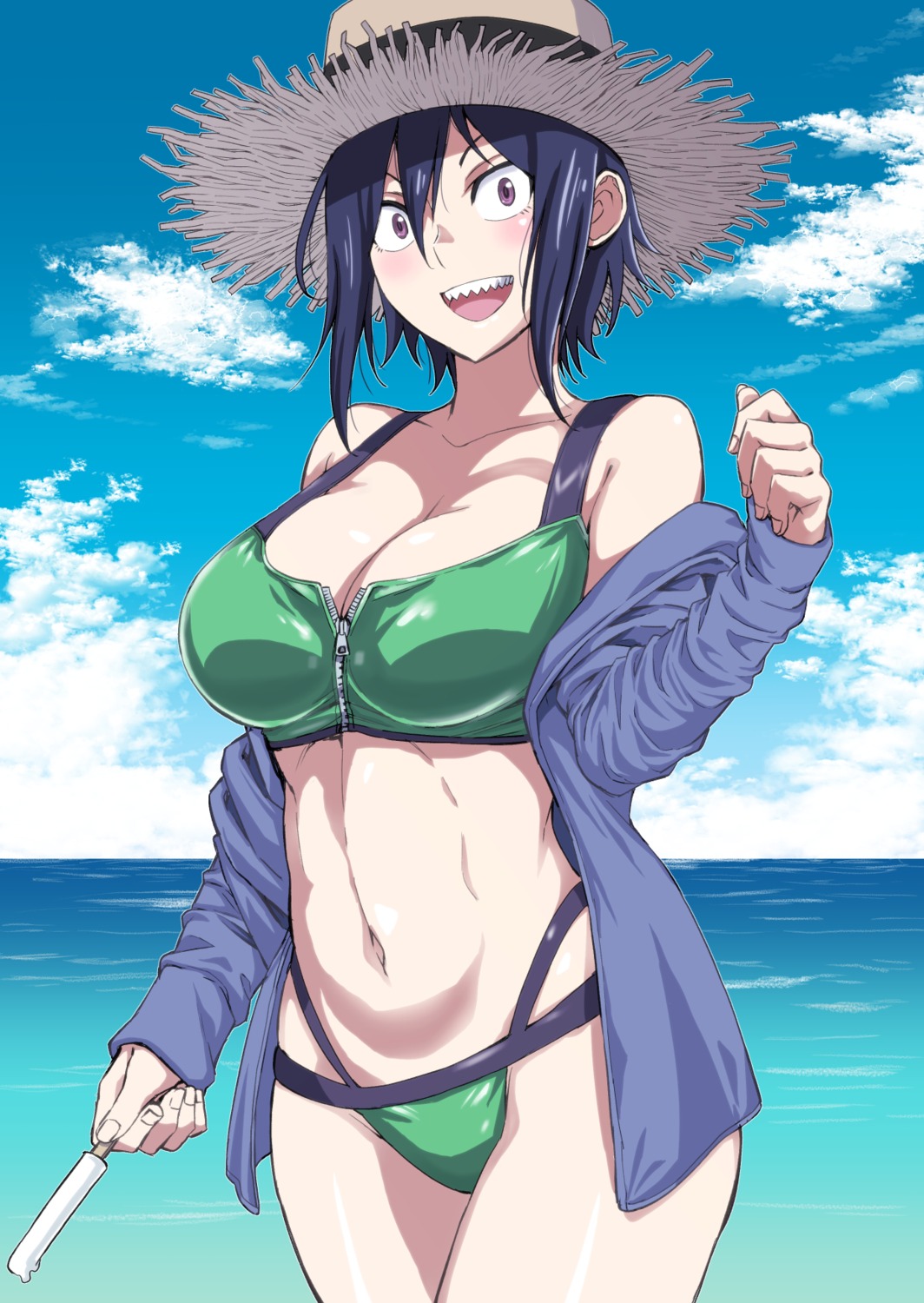 bikini, cleavage, hitomi-chan_wa_hitomishiri, open_shirt, swimsuits, takano_hitomi, tyotyotyori