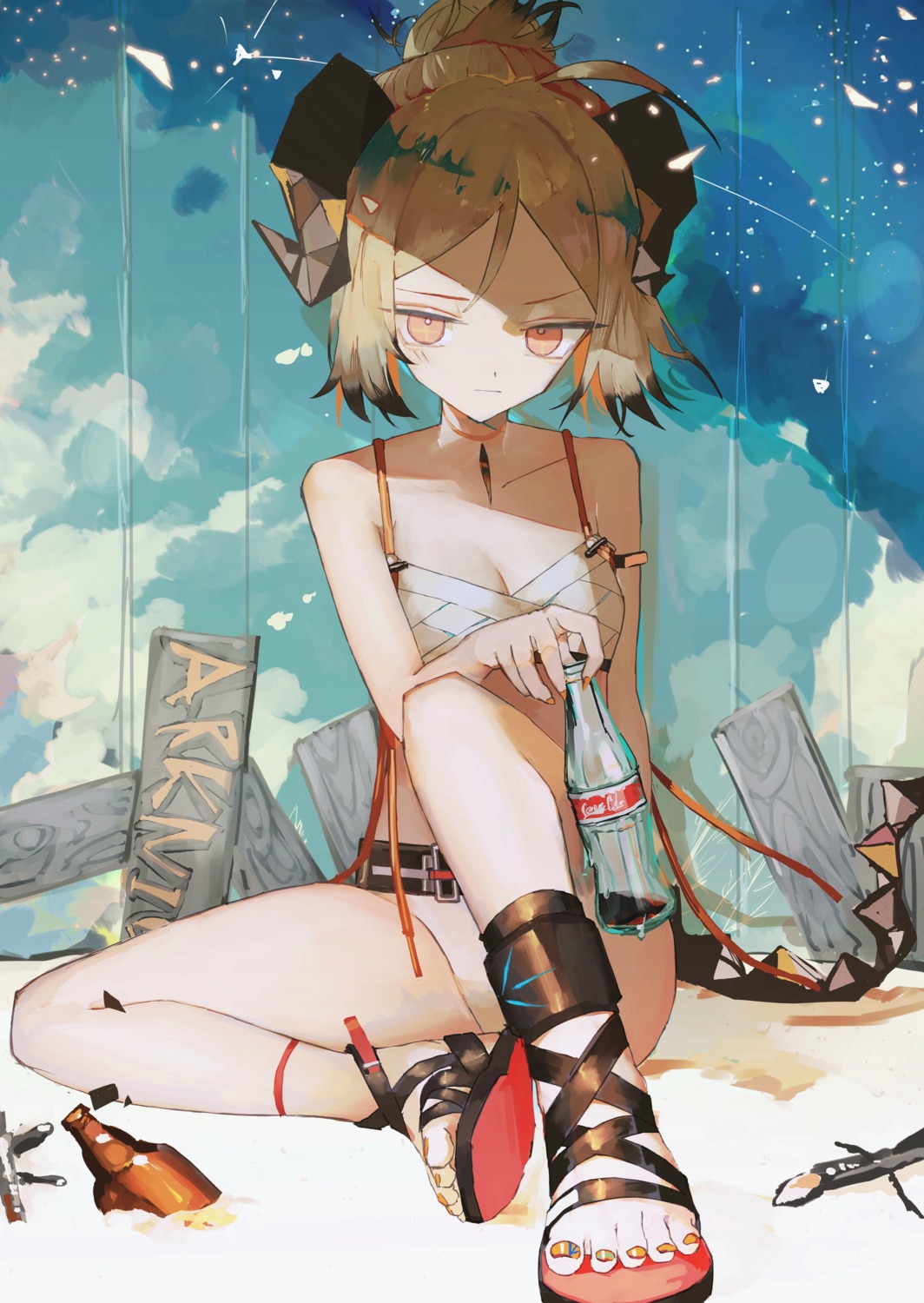 arknights, bikini, cleavage, horns, ifrit_(arknights), kensei_(v2), swimsuits