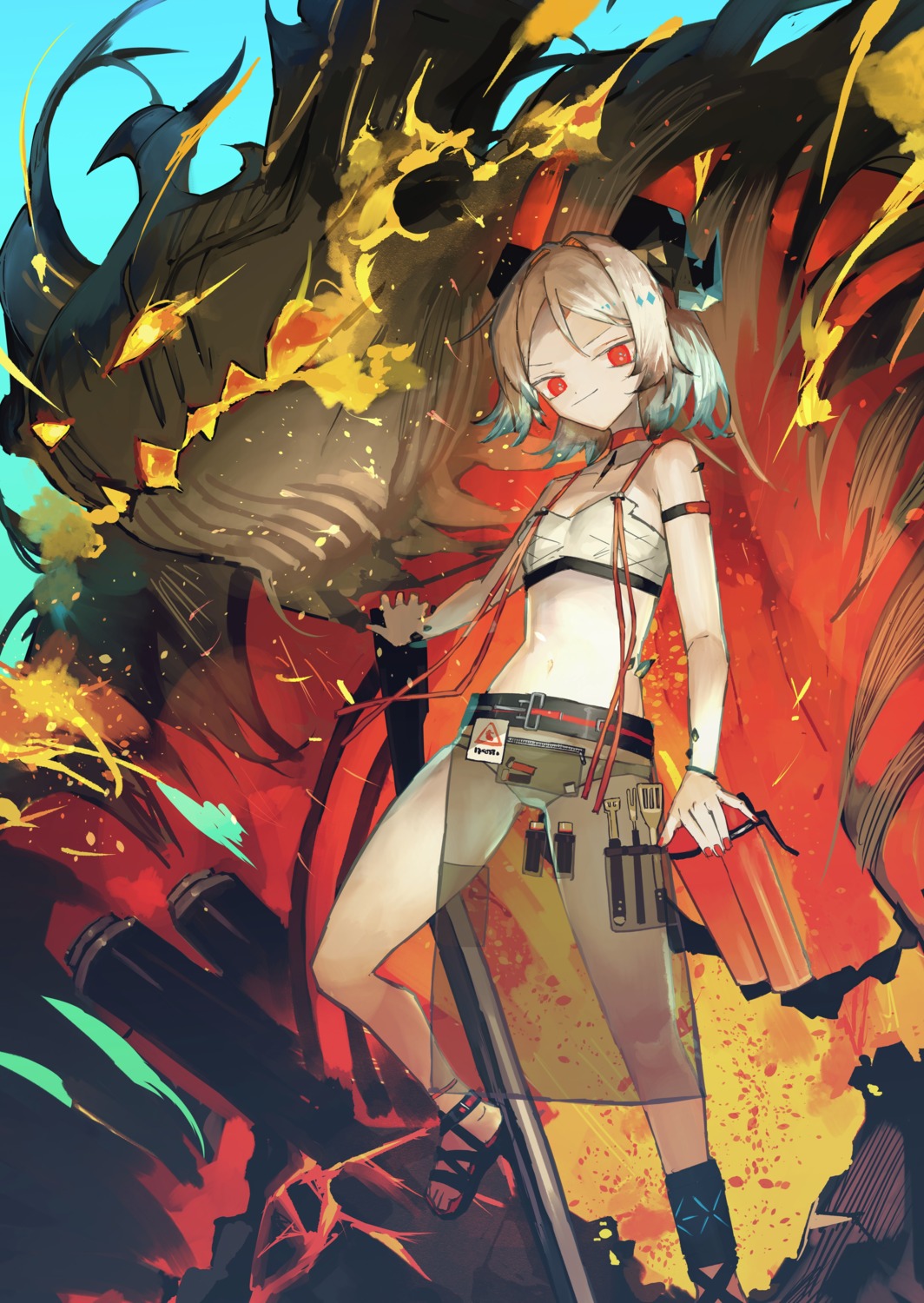 arknights, bikini, cleavage, horns, ifrit_(arknights), kensei_(v2), see_through, swimsuits
