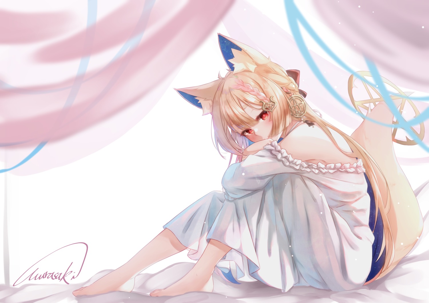 animal_ears, dress, no_bra, purple_(jobseeking), see_through, tail