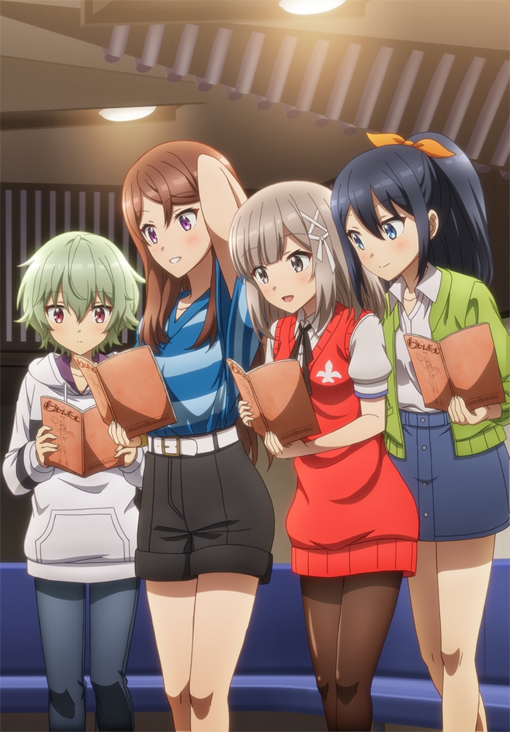 cue!, dress, kano_shiho, mutsuishi_haruna, pantyhose, sweater, tagme, takatori_maika