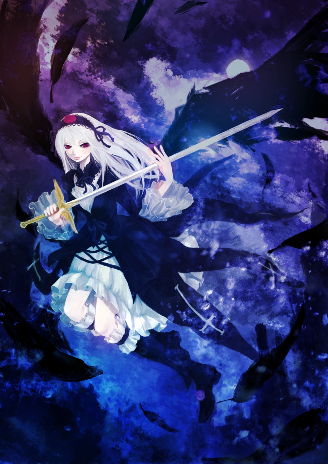 cpux4, lolita_fashion, rozen_maiden, suigintou, sword, wings