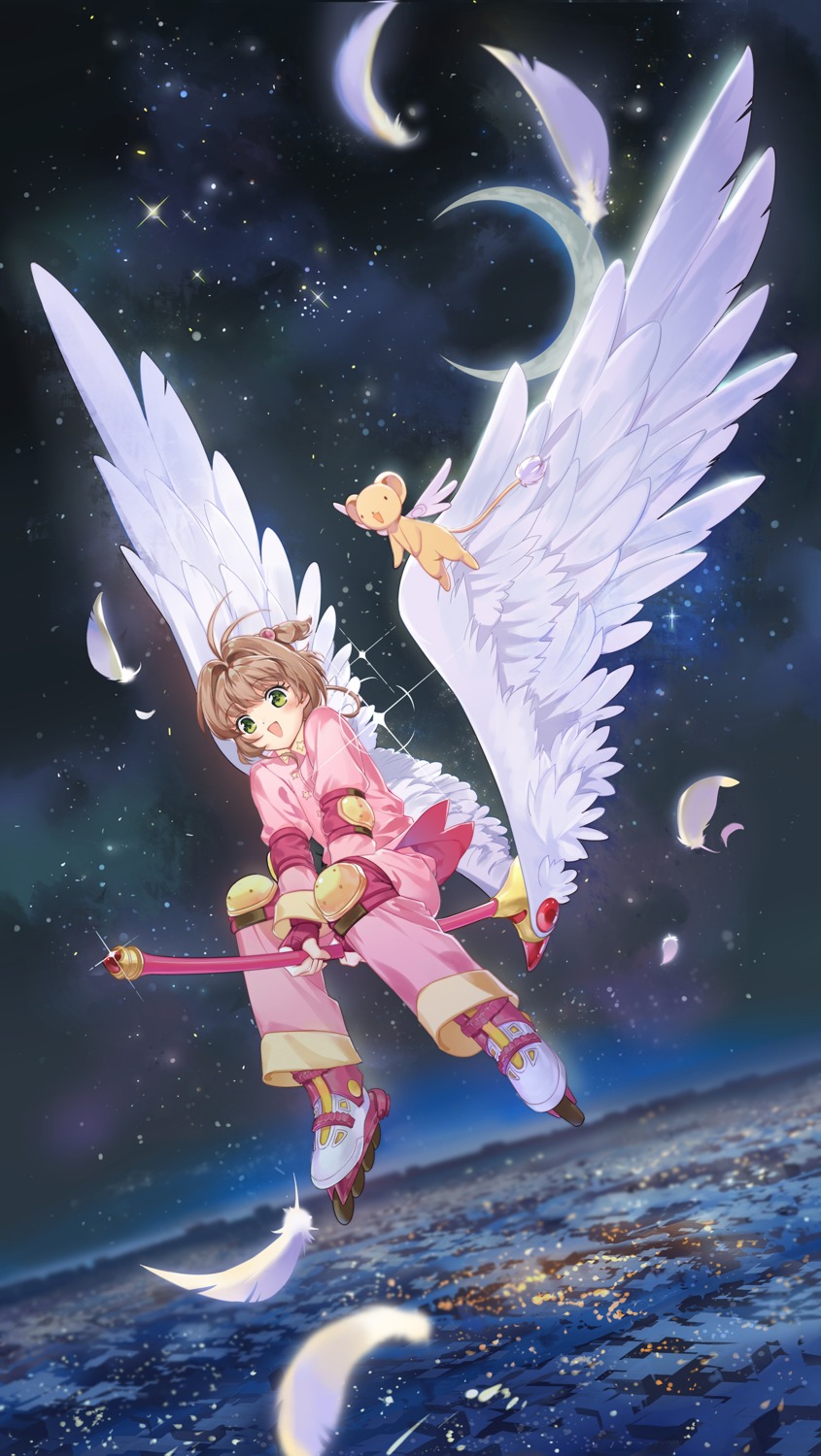 buming, card_captor_sakura, fly_(card_captor_sakura), kerberos, kinomoto_sakura, pajama, wings