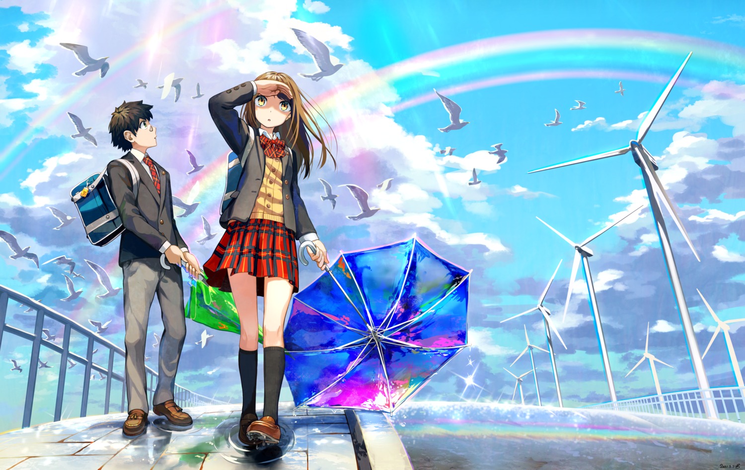 landscape, megane, pi_(p77777778), seifuku, sweater, umbrella