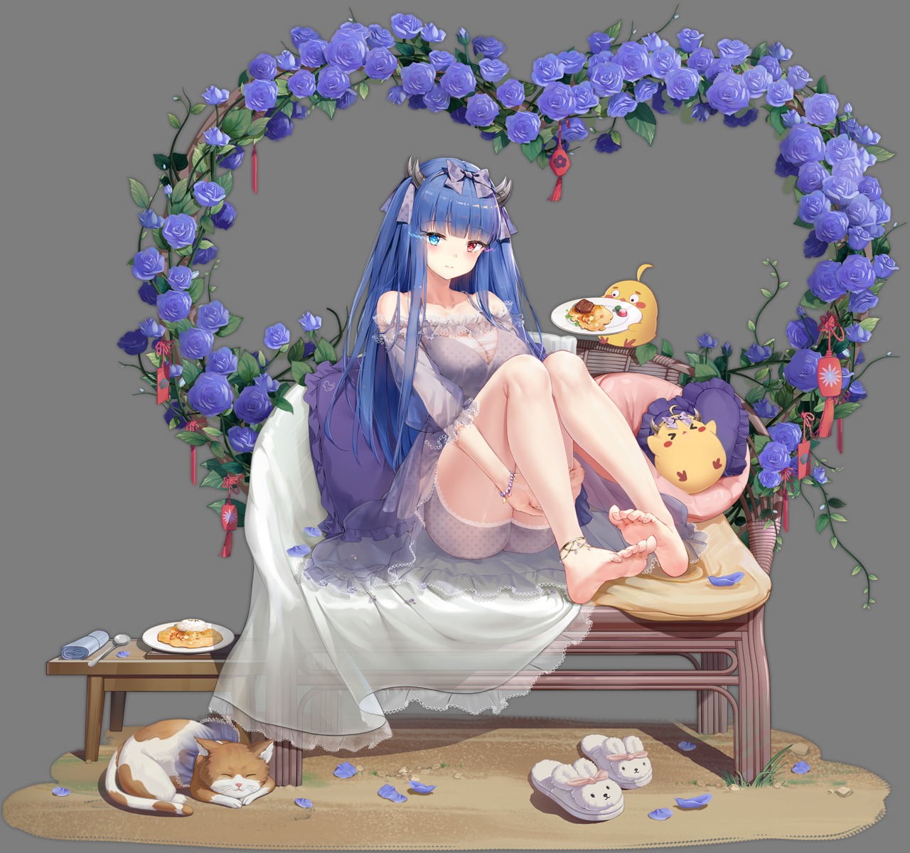 azur_lane, cleavage, feet, heterochromia, horns, ibuki_(azur_lane), manjuu_(azur_lane), maya_g, neko, see_through, transparent_png