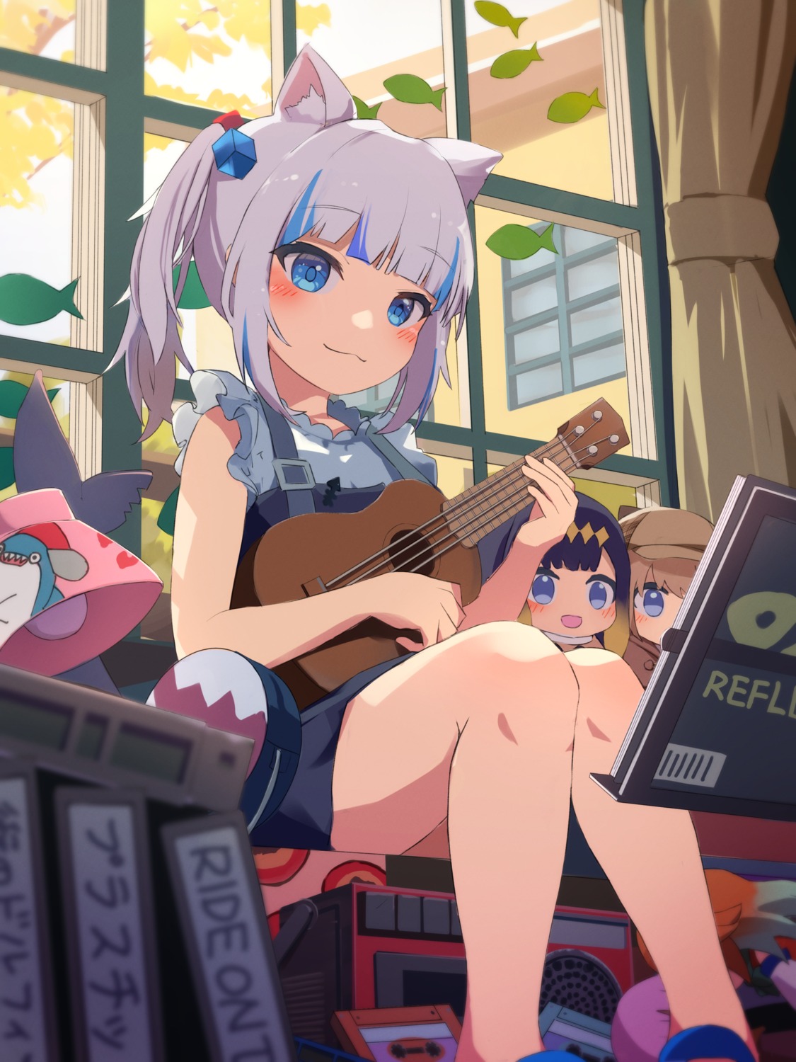 animal_ears, chibi, gawr_gura, guitar, hololive, hololive_english, nekomimi, remini_(scenceremini)