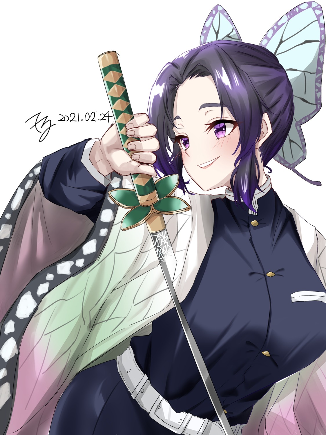 japanese_clothes, kimetsu_no_yaiba, kochou_shinobu, kohaku_teru, sword, uniform