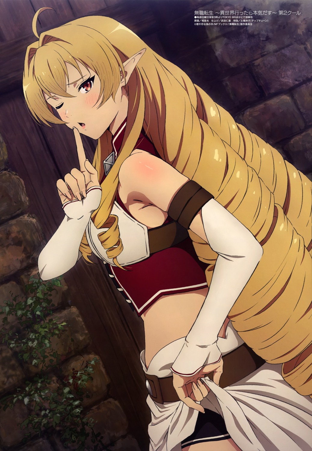 aine_kou, elf, elinalise_dragonroad, mushoku_tensei, pointy_ears, skirt_lift