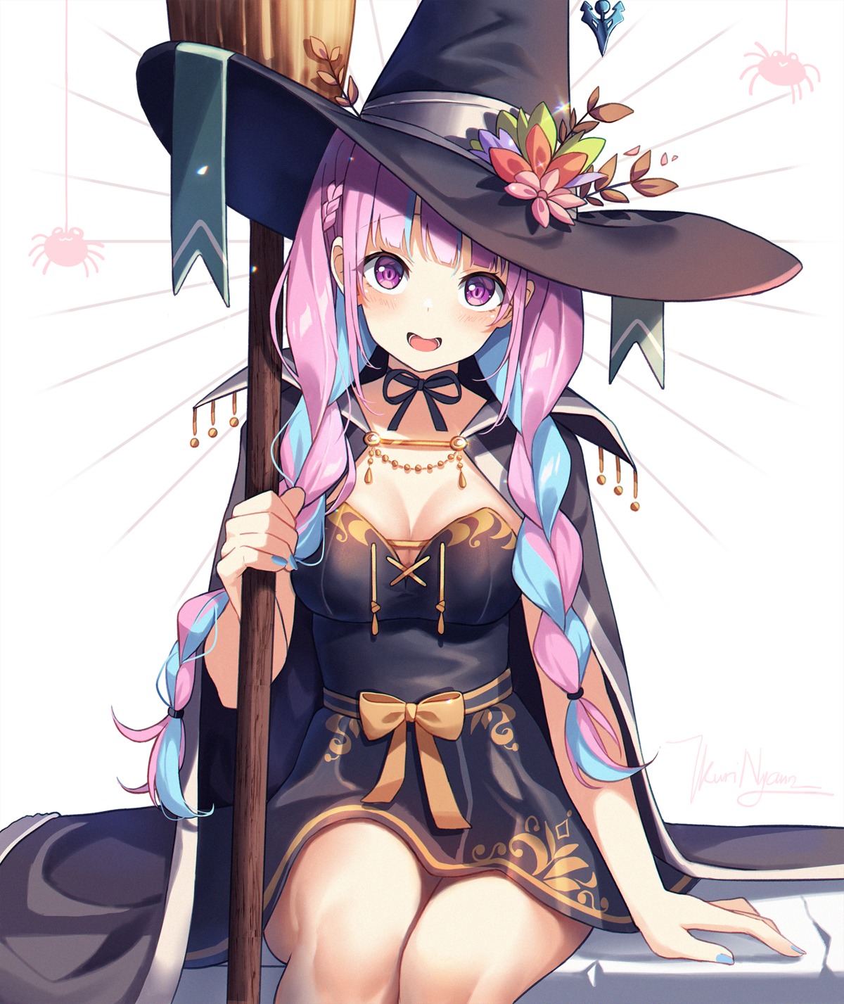 cleavage, dress, halloween, hololive, kuri_(animejpholic), minato_aqua, witch