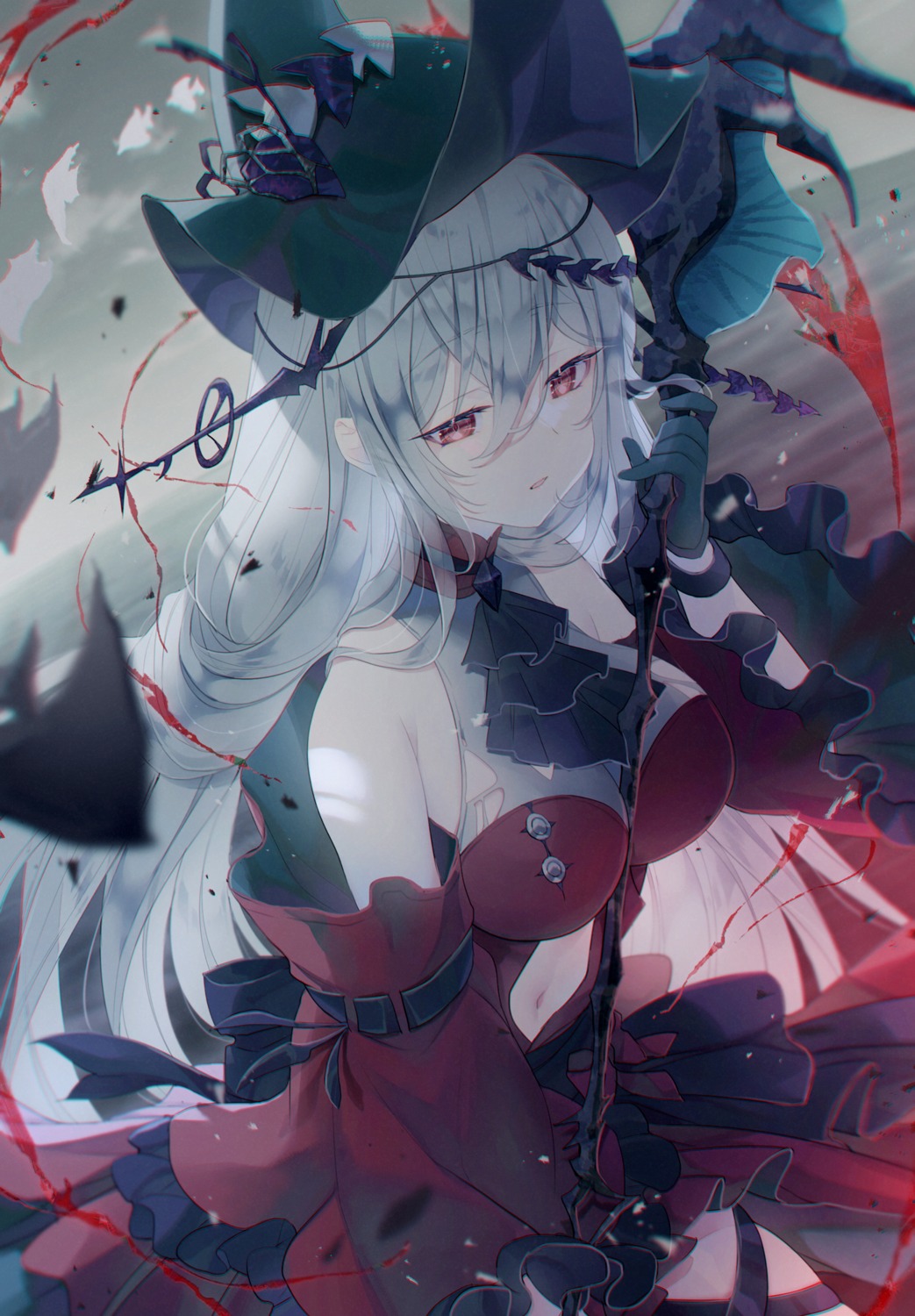 arknights, dress, skadi_(arknights), soukuu_kizuna, torn_clothes, weapon