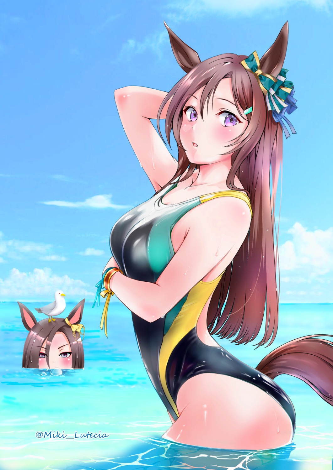 air_groove_(umamusume), animal_ears, mejiro_dober_(umamusume), miki_lutecia, swimsuits, tail, uma_musume_pretty_derby, wet