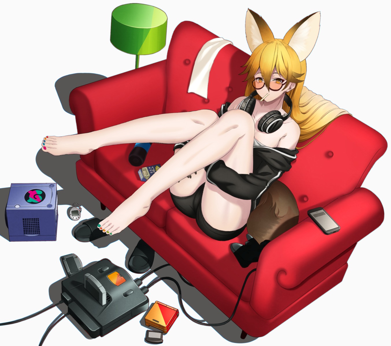 animal_ears, deku_suke, ezo_red_fox, feet, headphones, kemono_friends, megane