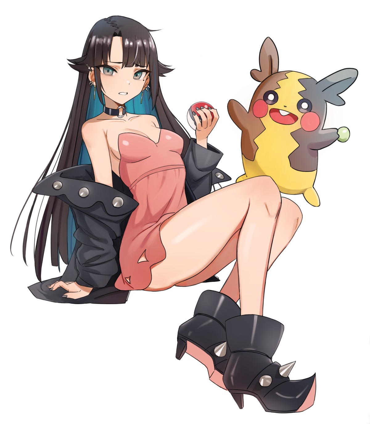 dress, heels, kiritzugu, mary_(pokemon), morpeko, no_bra, pokemon, pokemon_swsh