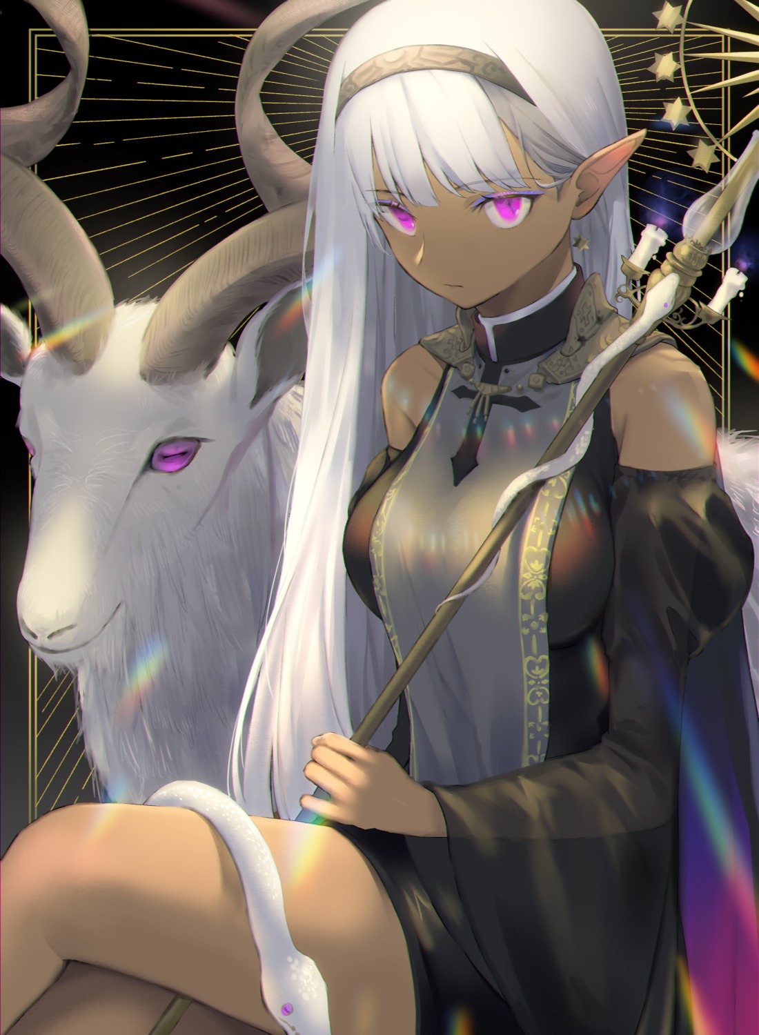 fujie-yz, pointy_ears, skirt_lift, weapon