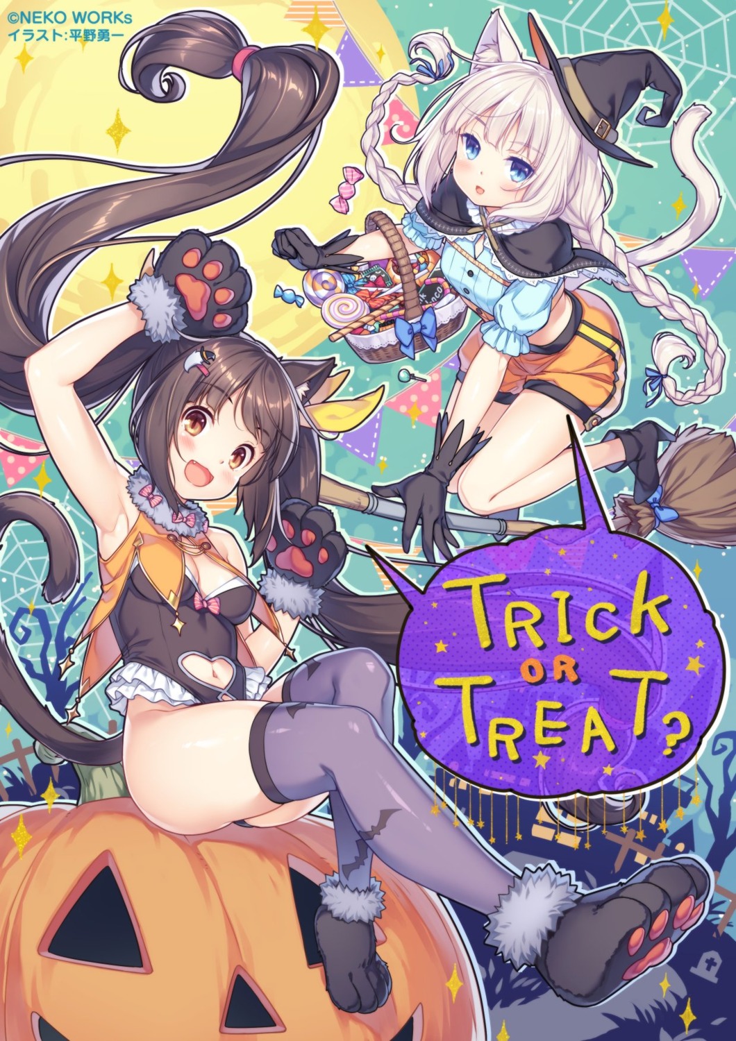 animal_ears, chocola, cleavage, halloween, heels, hirano_yuuichi, leotard, neko_works