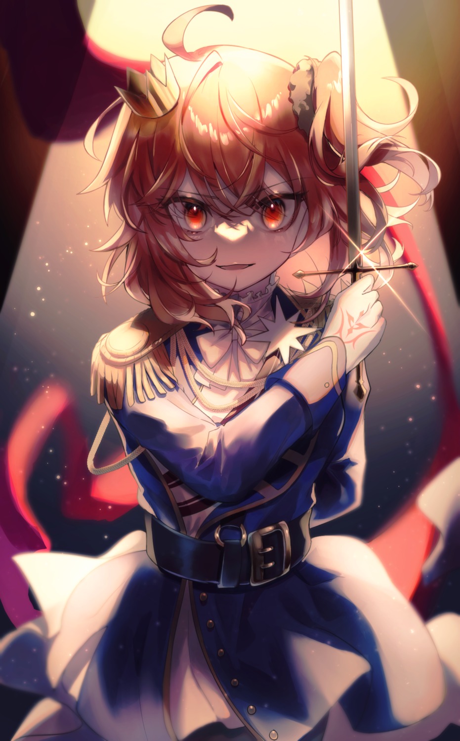 fate/grand_order, fujimaru_ritsuka_(female), mipi, skirt_lift, sword, tattoo, uniform