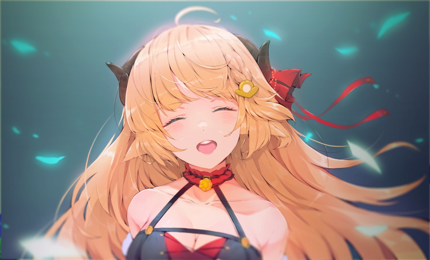 andychen, animal_ears, cleavage, horns