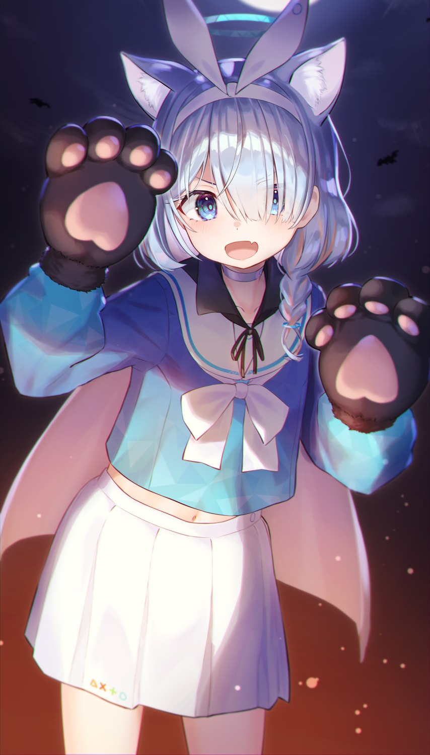 animal_ears, arona_(blue_archive), blue_archive, halloween, halo, nekomimi, seifuku, takechii