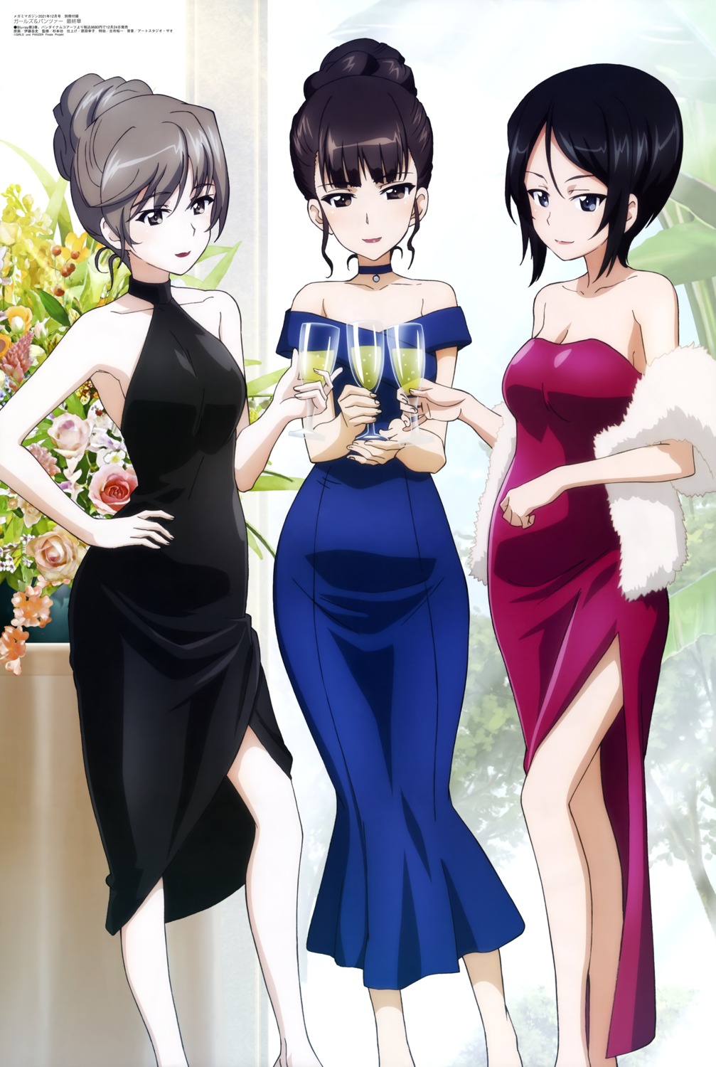 chouno_ami, cleavage, dress, girls_und_panzer, itou_takeshi, nishizumi_shiho, no_bra, shimada_chiyo