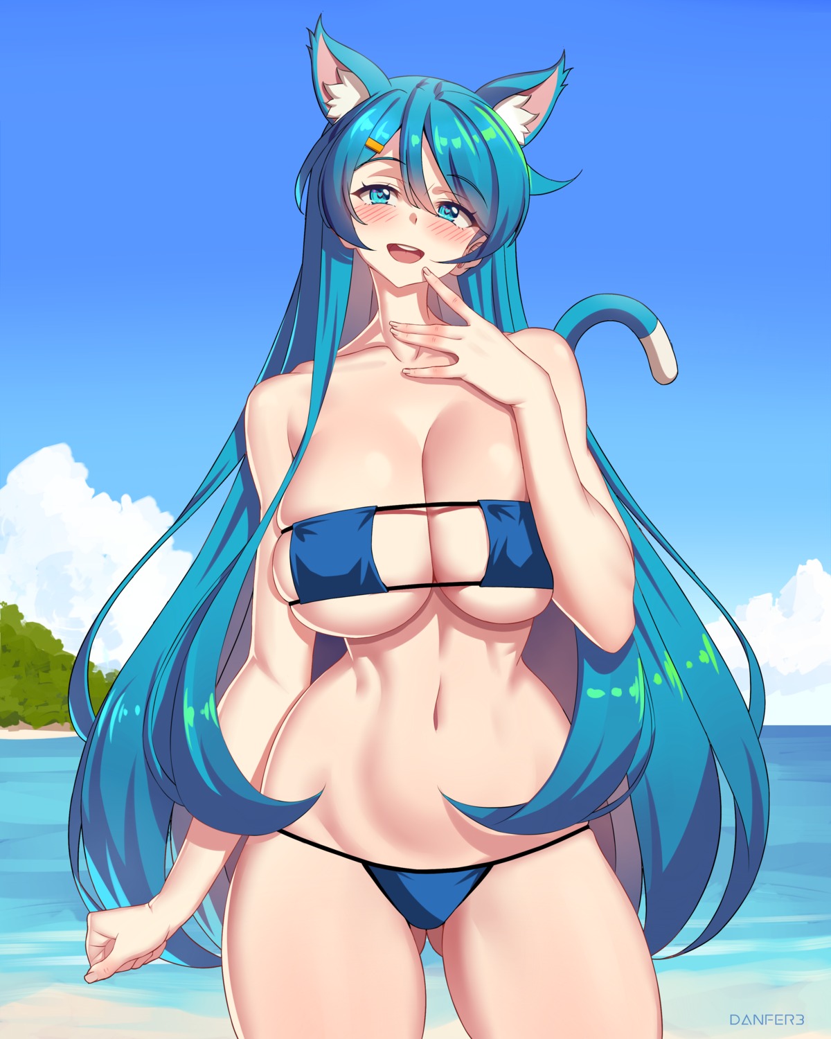 animal_ears, bikini, danfer3, leena, nekomimi, swimsuits, tail