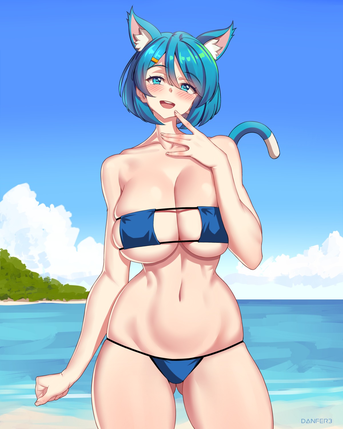 animal_ears, bikini, danfer3, leena, nekomimi, swimsuits, tail