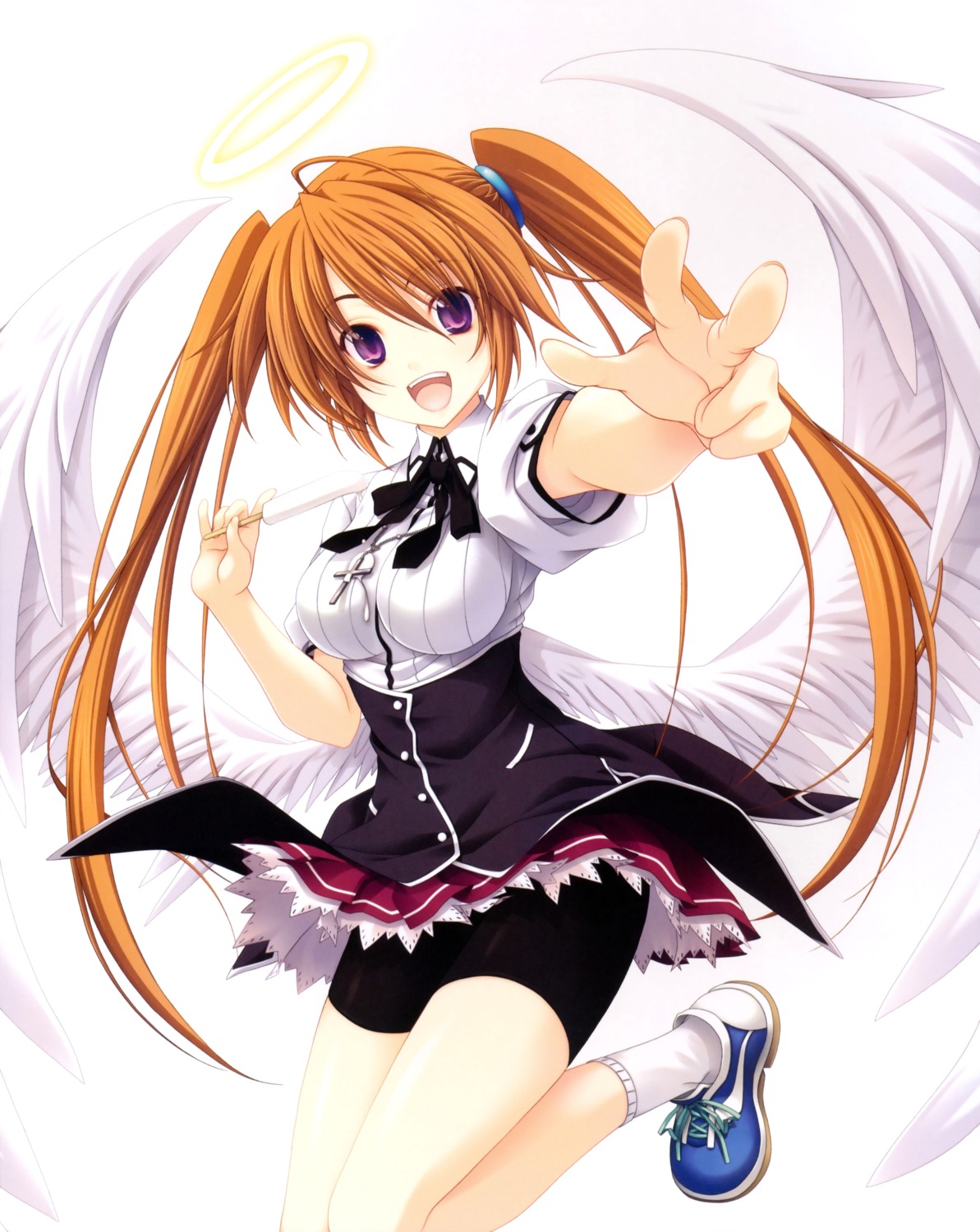 angel, bike_shorts, highschool_dxd, miyama-zero, seifuku, shidou_irina, skirt_lift, wings