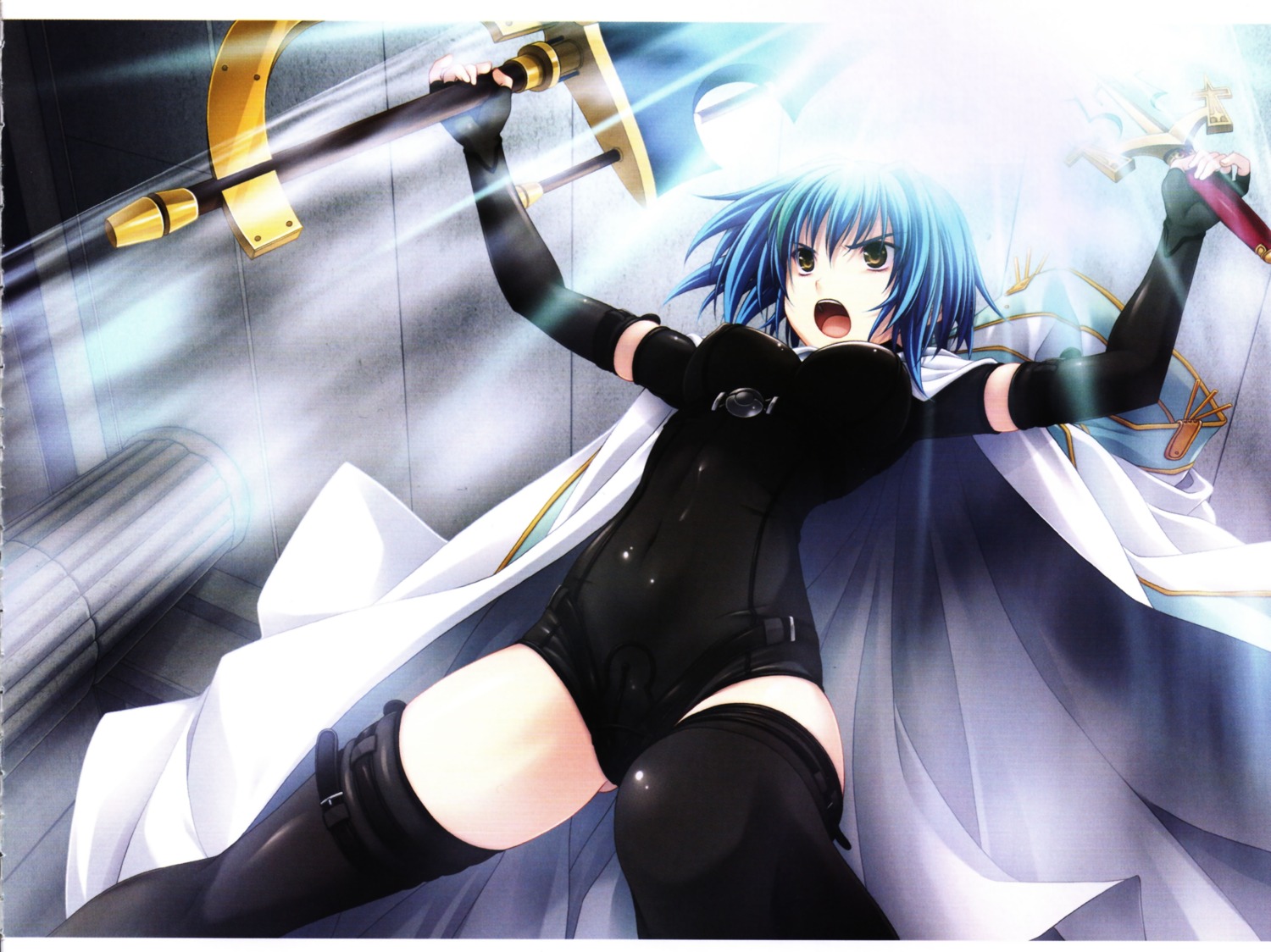 bodysuit, garter, highschool_dxd, miyama-zero, raw_scan, sword, thighhighs, xenovia_quarta